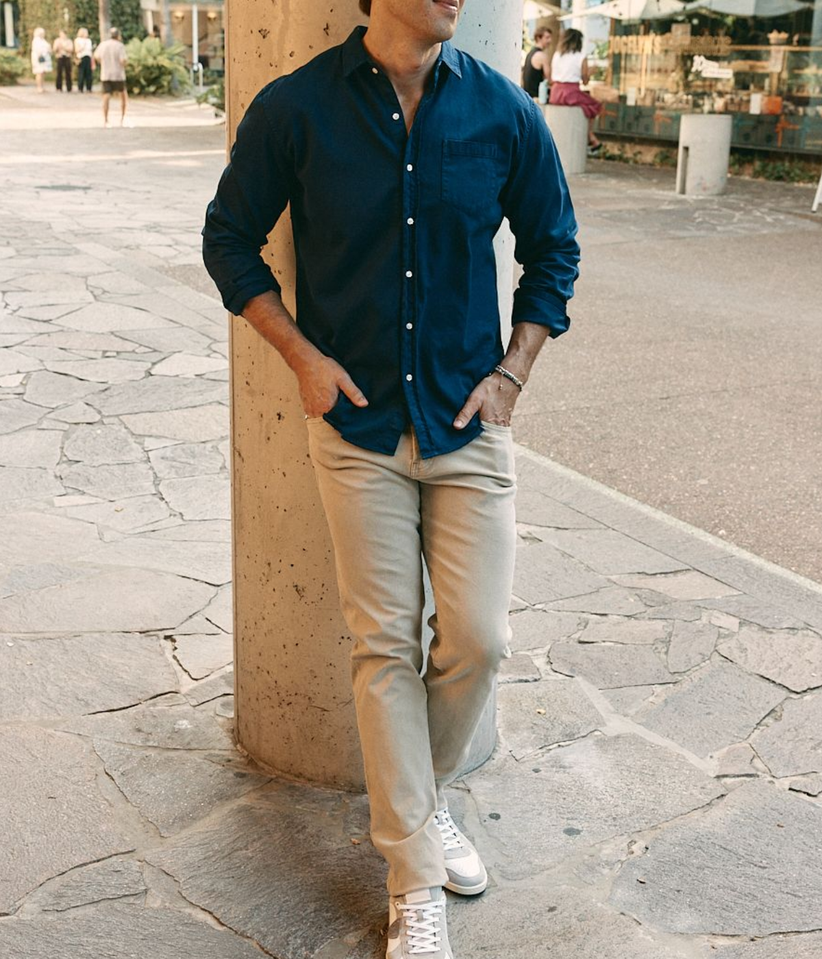 Luke Woven Button Up Shirt in Denim Navy