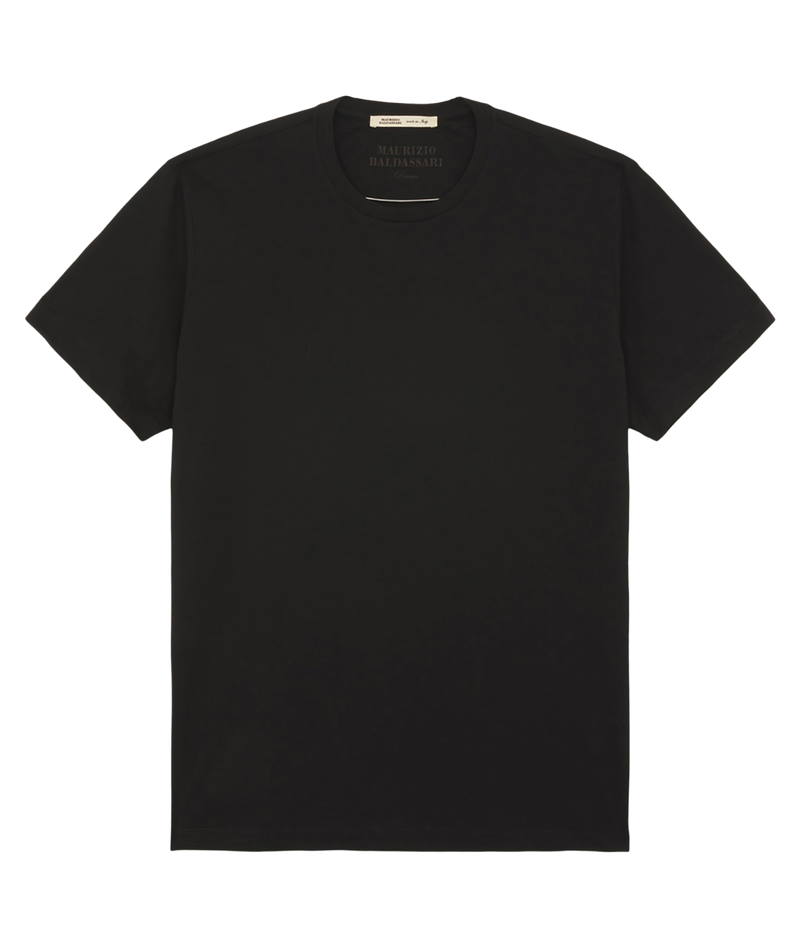 Maurizio Baldassari Linate Short Sleeve T-Shirt in Black front flat lay.