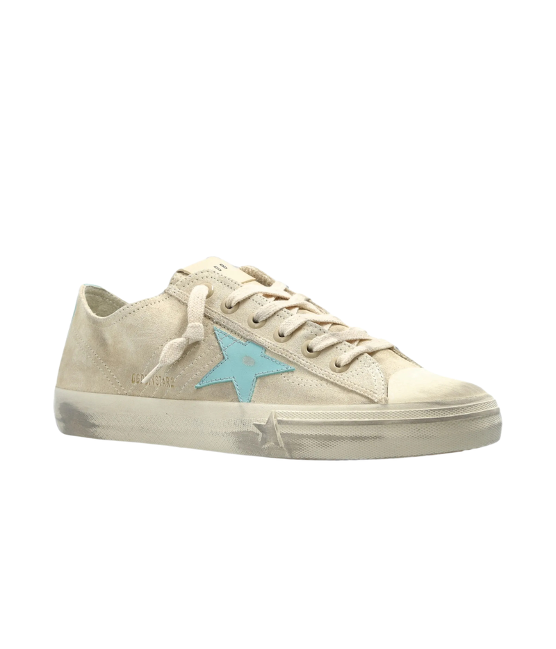 Golden Goose V Star Sneaker In Seed Pearl & Acquamarine - Angled Shot