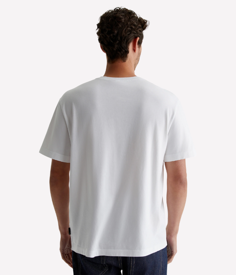 White relaxed-fit crewneck T-shirt with drop shoulders and premium cotton jersey.