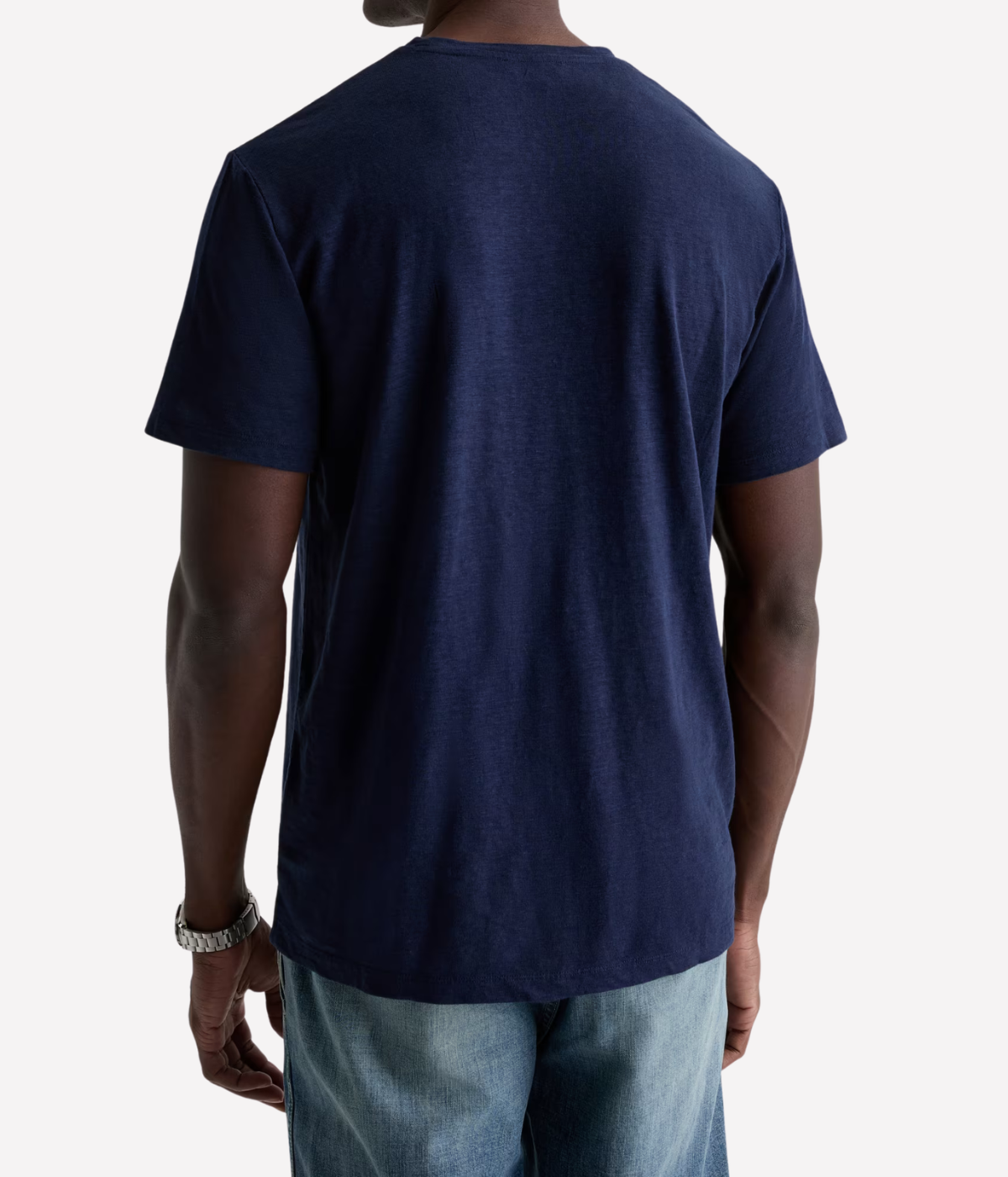 AG Jeans Bryce Crew Linen Tee in Deep Navy – Back View Premium Linen Jersey Knit