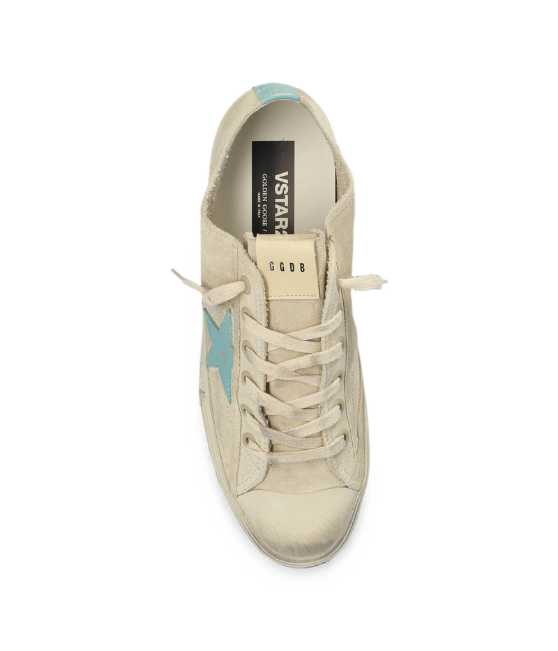 Golden Goose V Star Sneaker In Seed Pearl & Acquamarine - Top Shot