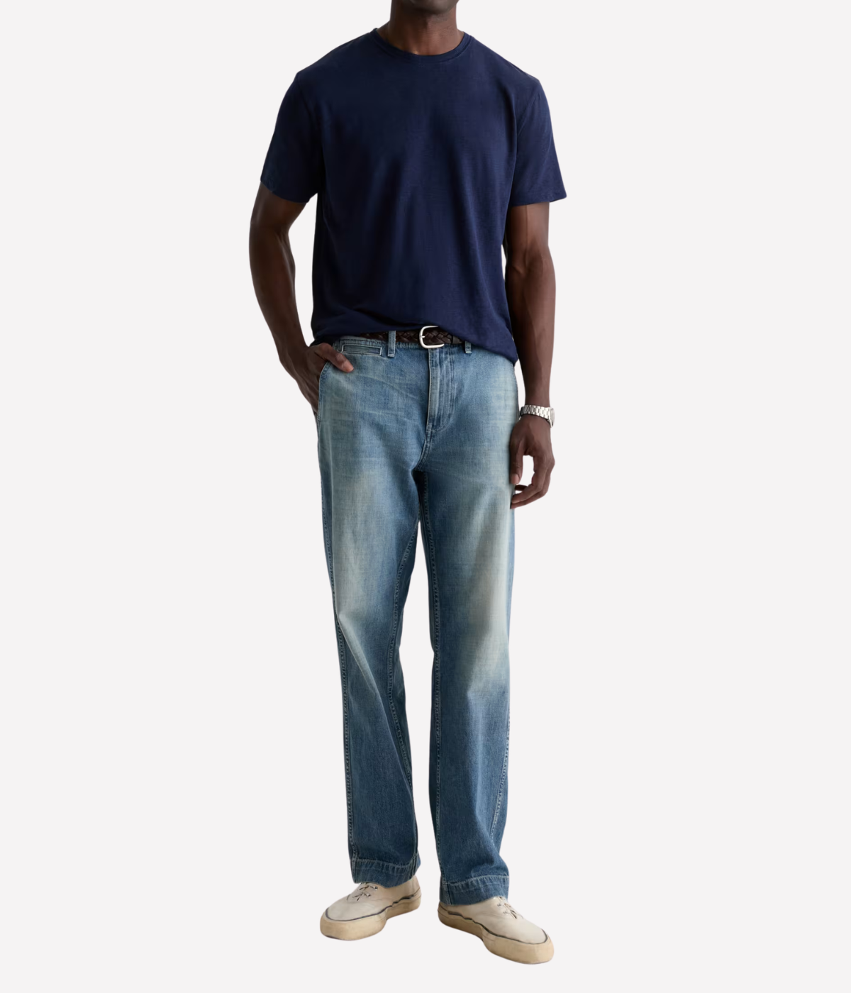 AG Jeans Bryce Crew Linen Tee in Deep Navy – Front View Premium Linen Jersey Knit
