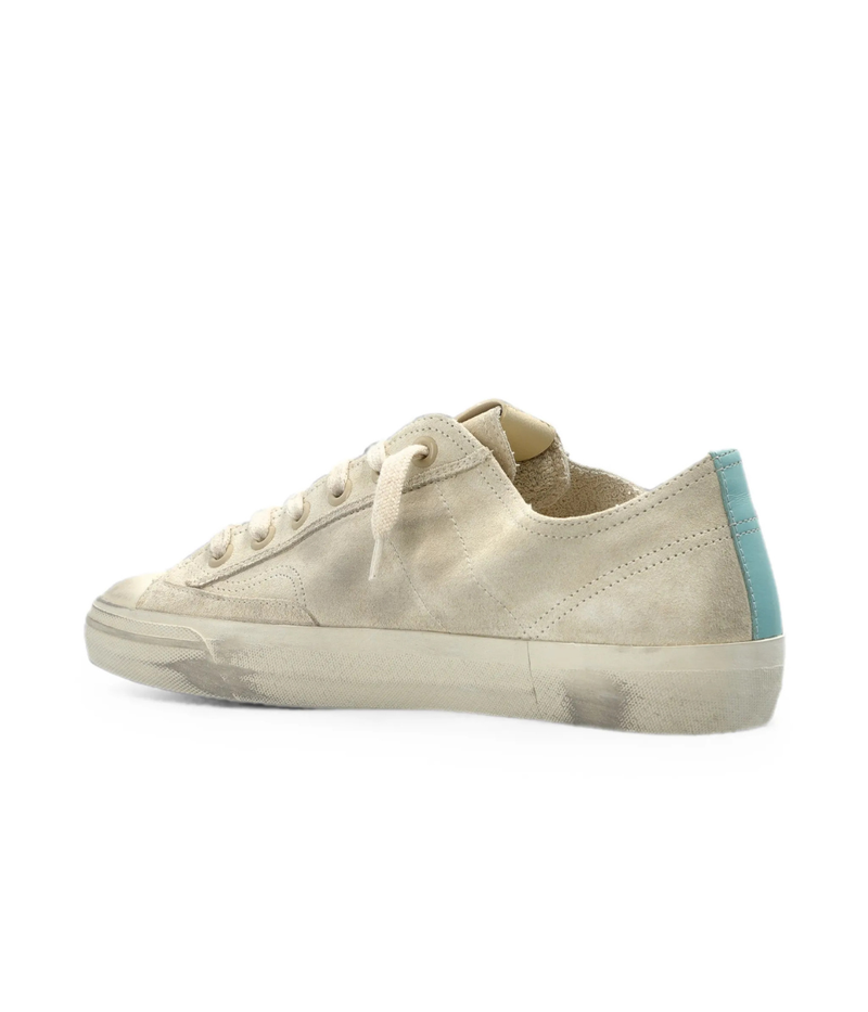 Golden Goose V Star Sneaker In Seed Pearl & Acquamarine - Back Angled Shot
