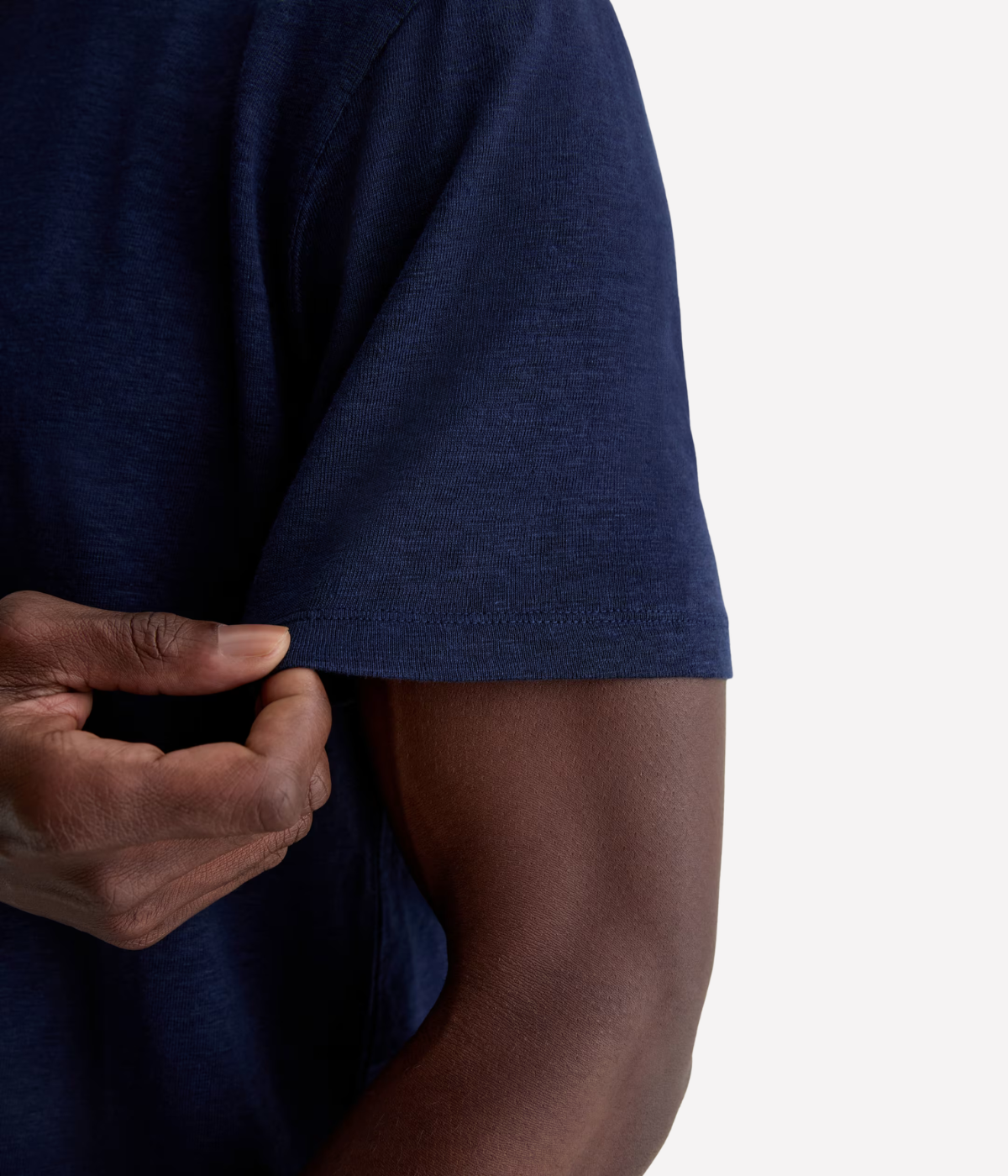 AG Jeans Bryce Crew Linen Tee in Deep Navy – Close Up View Premium Linen Jersey Knit