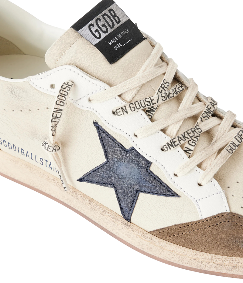 Golden Goose Ball Star Sneaker In Cream, White, Light Grey & Marble Blue - Close Up Shot