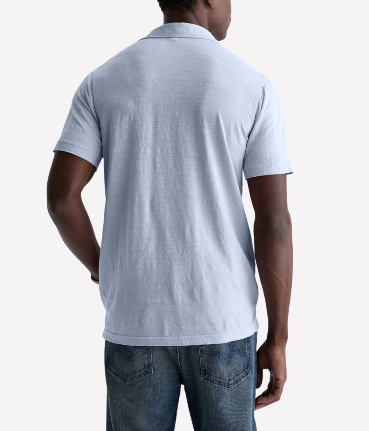 AG Bryce Short Sleeve Polo in Fresh Blue worn on model back view.