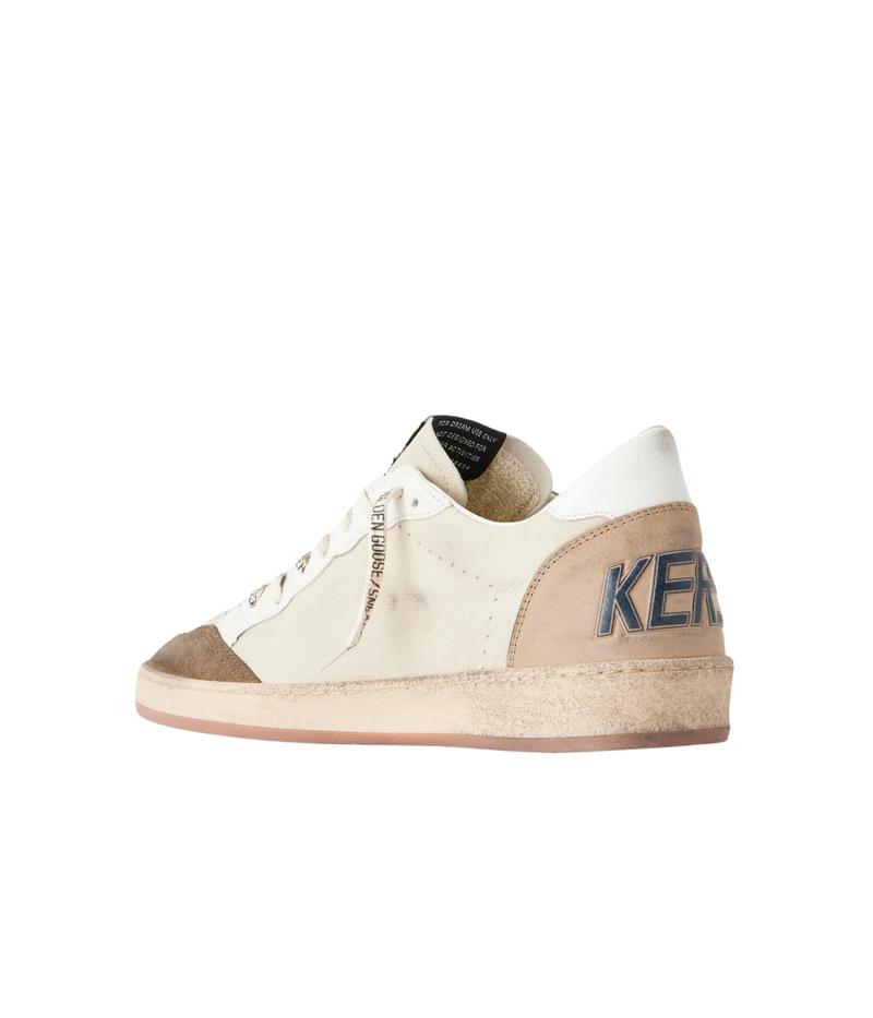 Golden Goose Ball Star Sneaker In Cream, White, Light Grey & Marble Blue - Back Angled Shot