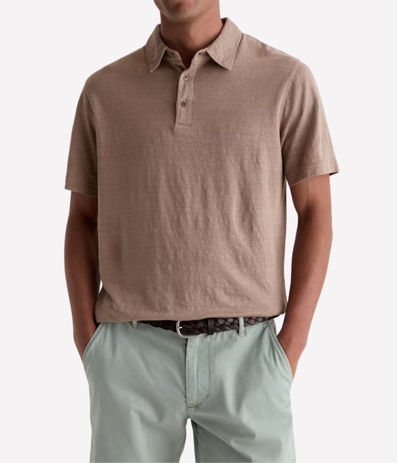 AG Bryce Short Sleeve Polo in Cork worn on model - front view