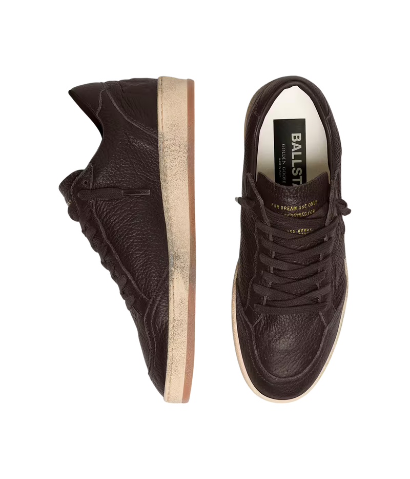 Golden Goose Ball Star low-top sneakers in dark brown leather with tonal leather star and vintage-inspired sole, Top View