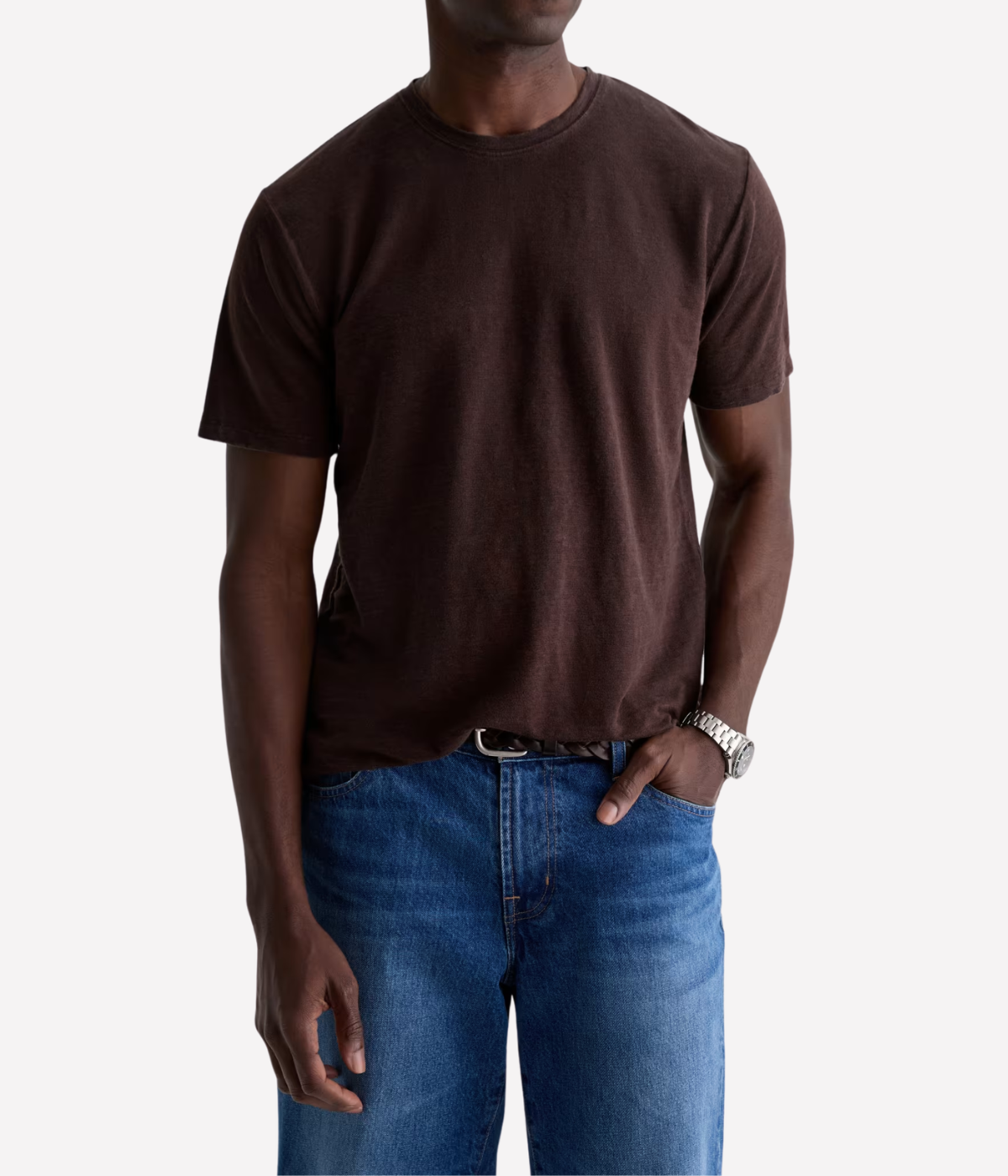 AG Jeans Bryce Crew in Oak Barrel – Front View Linen Crew Neck T-Shirt