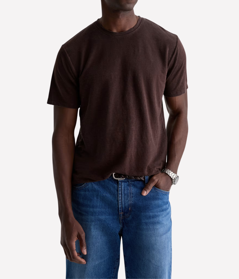 AG Jeans Bryce Crew in Oak Barrel – Front View Linen Crew Neck T-Shirt