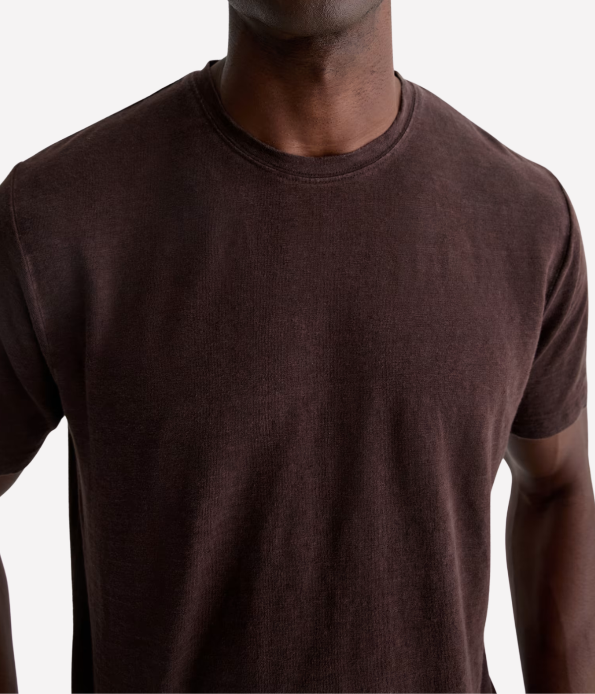 AG Jeans Bryce Crew in Oak Barrel – Close Up View Linen Crew Neck T-Shirt