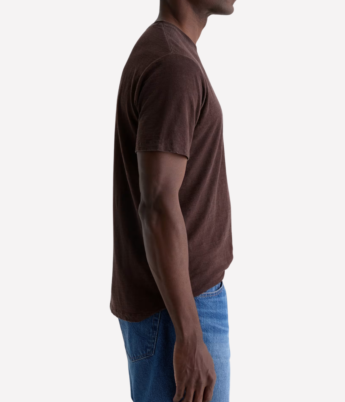 AG Jeans Bryce Crew in Oak Barrel – Side View Linen Crew Neck T-Shirt