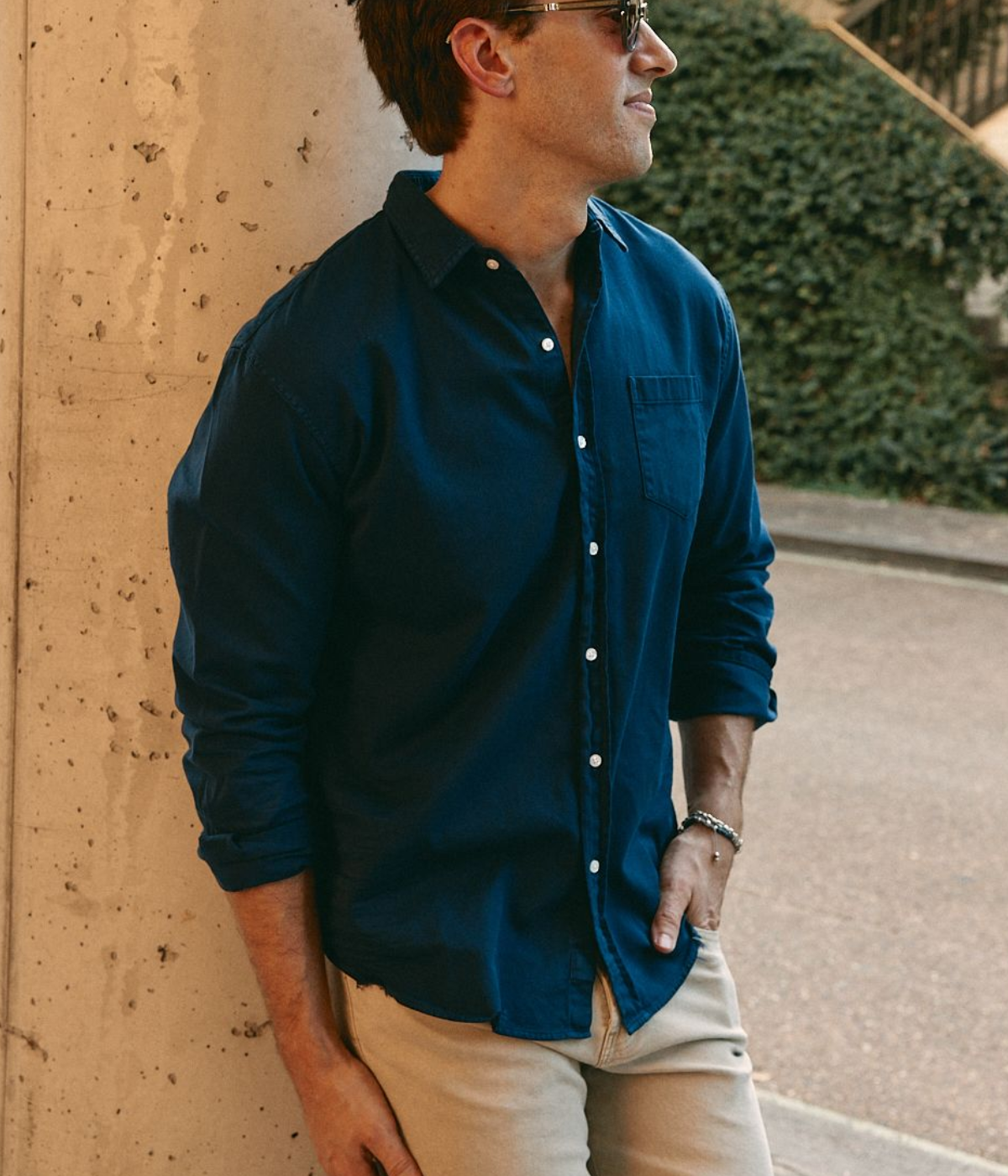 Luke Woven Button Up Shirt in Denim Navy