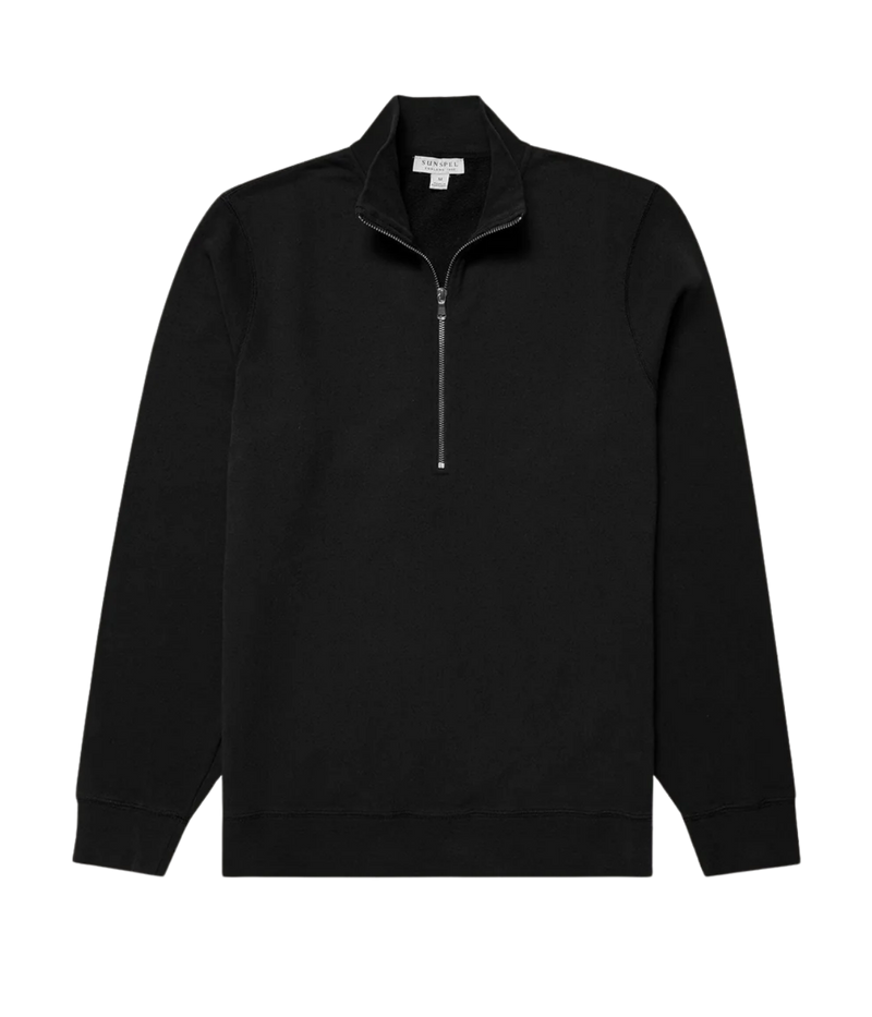SUNSPEL Loopback Half Zip Sweatshirt In Black