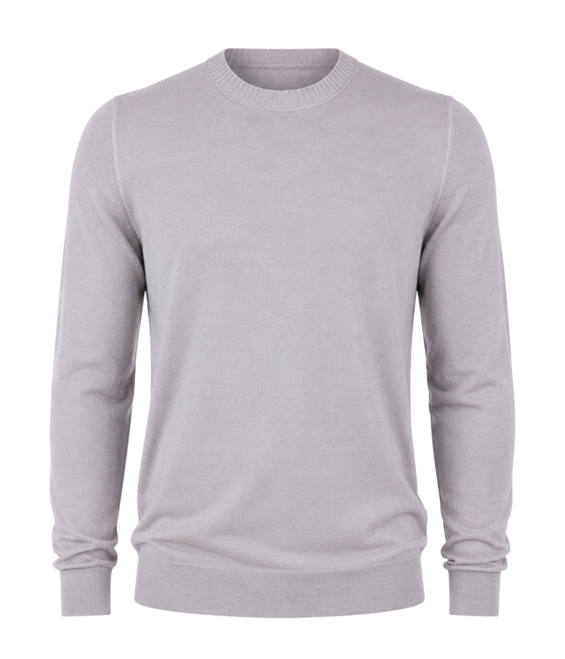 Gran Sasso Wool Crew Longsleeve in Steel – Ghost Mannequin Front View Fine Wool Knit