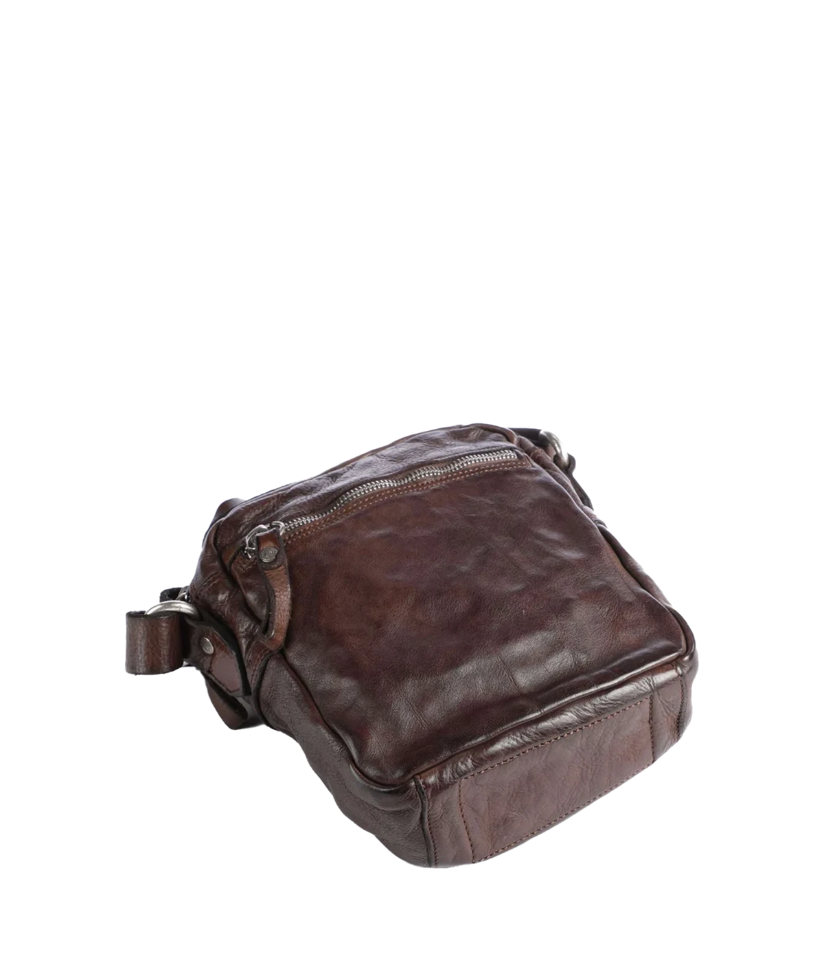 Three-quarter view of Campomaggi Fico Small Crossbody Bag in Brown