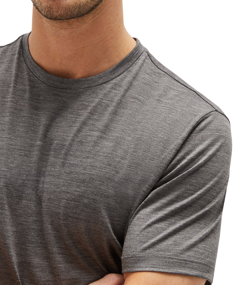 Maurizio Baldassari Linate Short Sleeve T-Shirt in Washed Grey close-up of the crew neck.