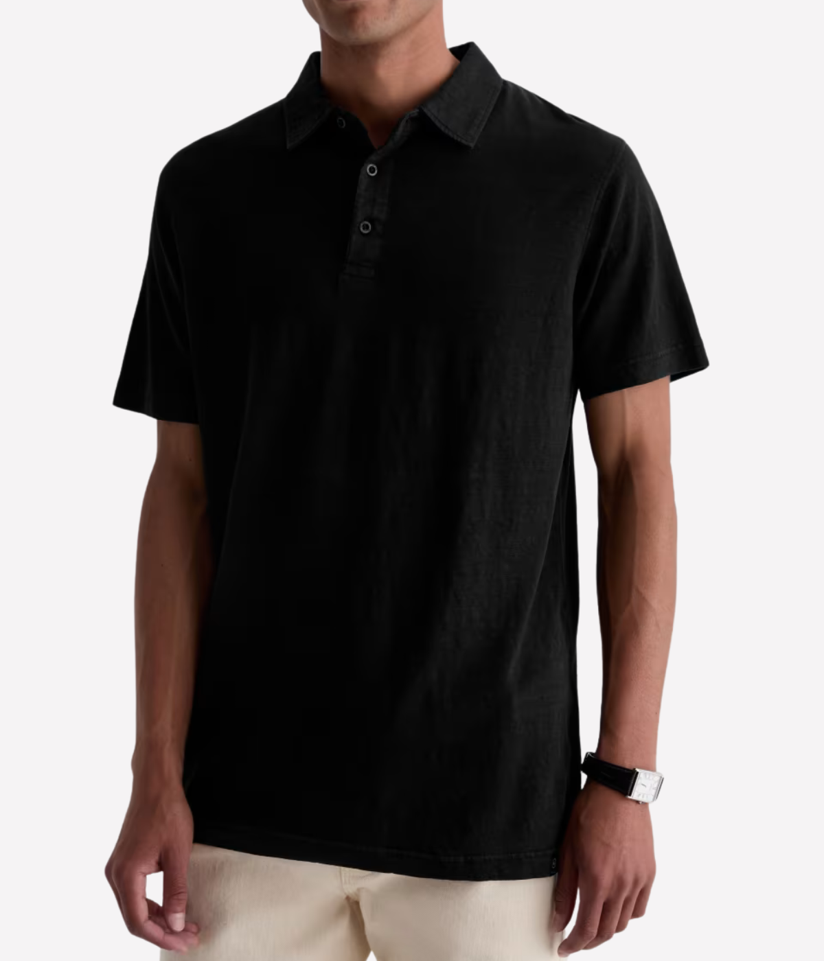 AG Bryce Short Sleeve Polo in True Black worn on model - front view.