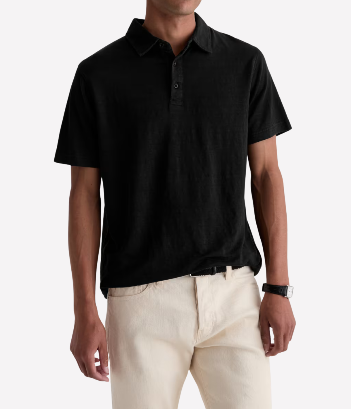 AG Bryce Short Sleeve Polo in True Black worn on model - Front view. 