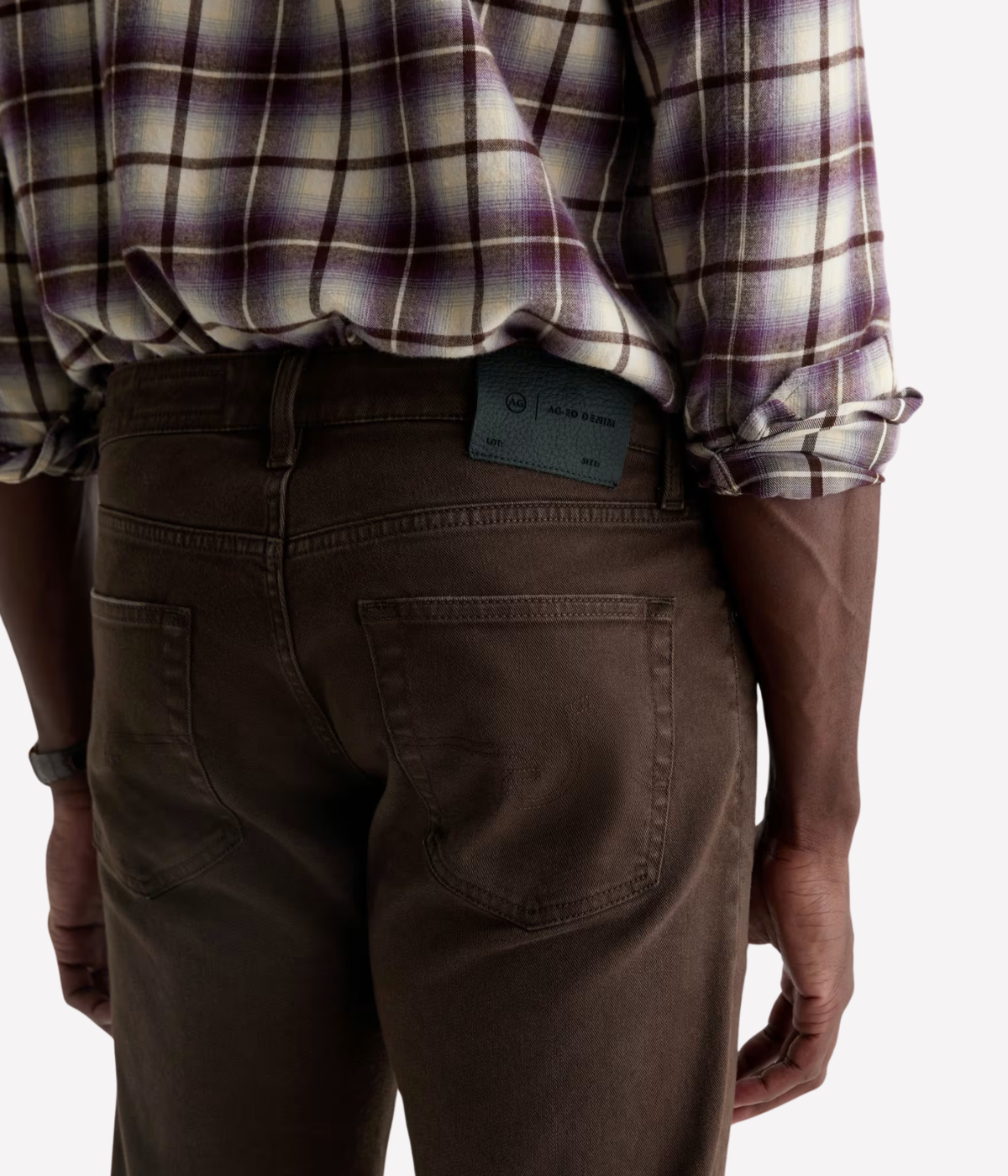 AG Jeans Tellis Jean in 7 Yrs Sulfur Oak Barrel – Close Up Back View Slim Fit Denim Jeans
