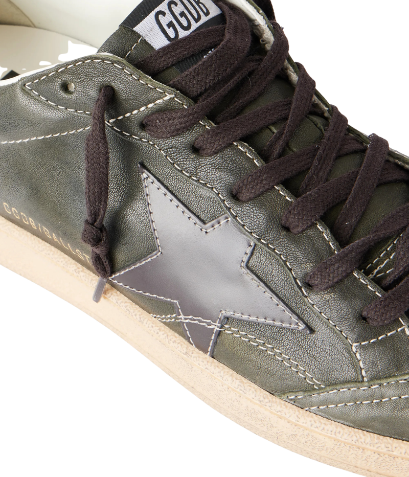 Ball Star Sneaker In Dark Green & Black - Close Up Top View