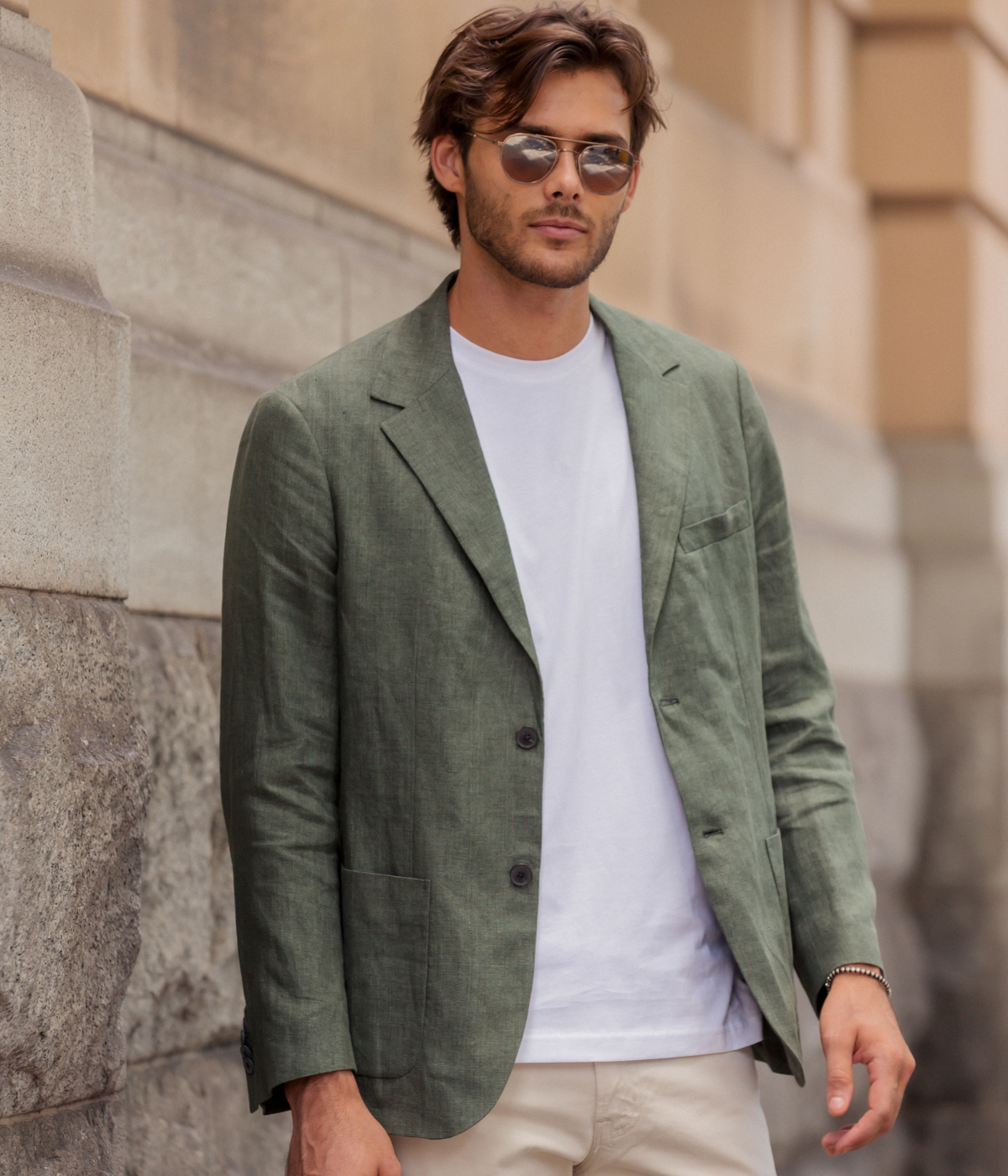 Linen Blazer in Hunter Green