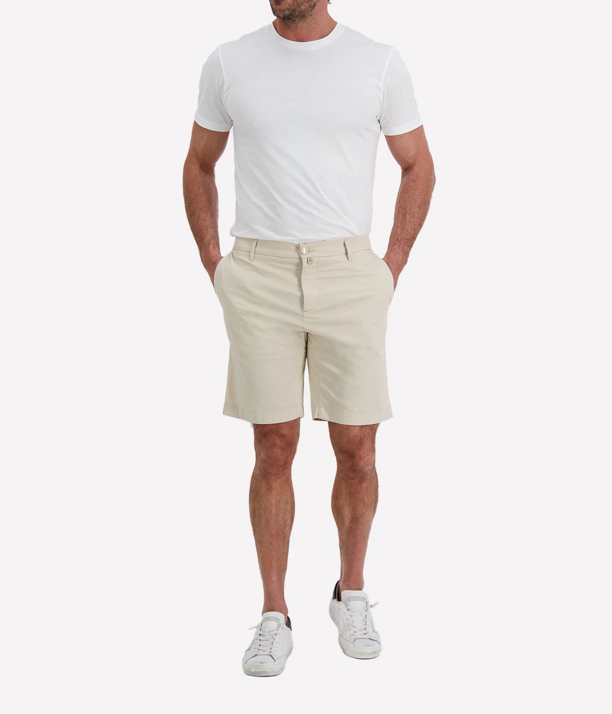 Jacob Cohën George Bermuda Chino Regular Fit in Light Beige Suede Patch – Front View Bermuda Chino Shorts