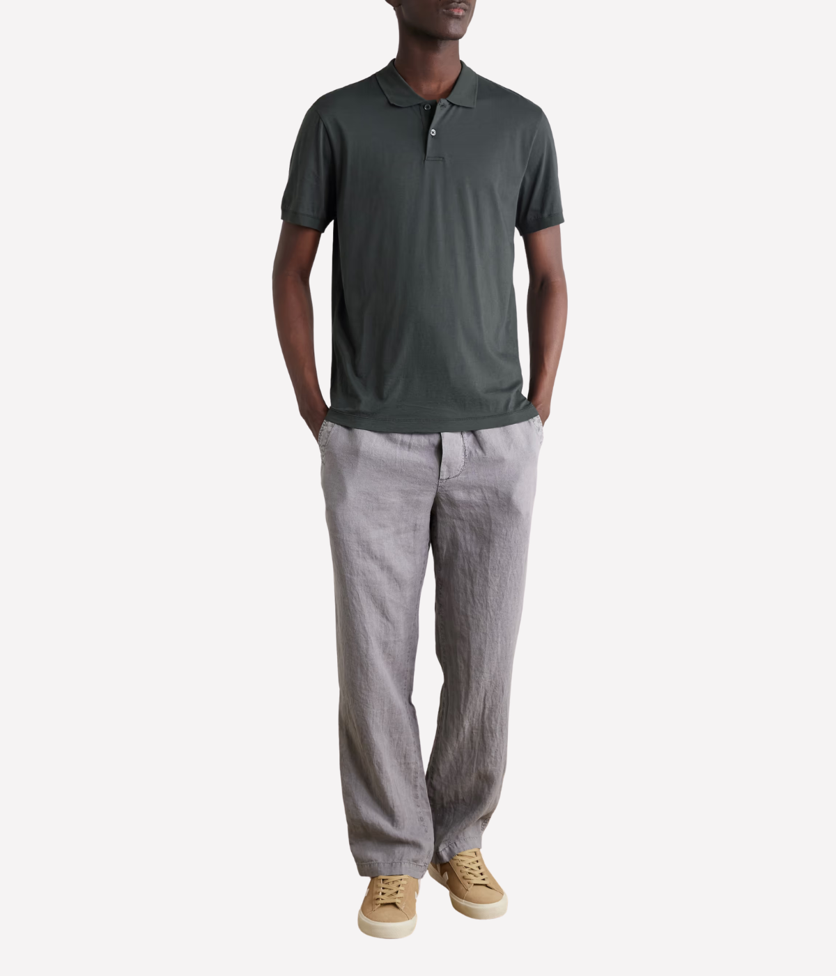 Luxe Lotus Jersey Polo in Carbon