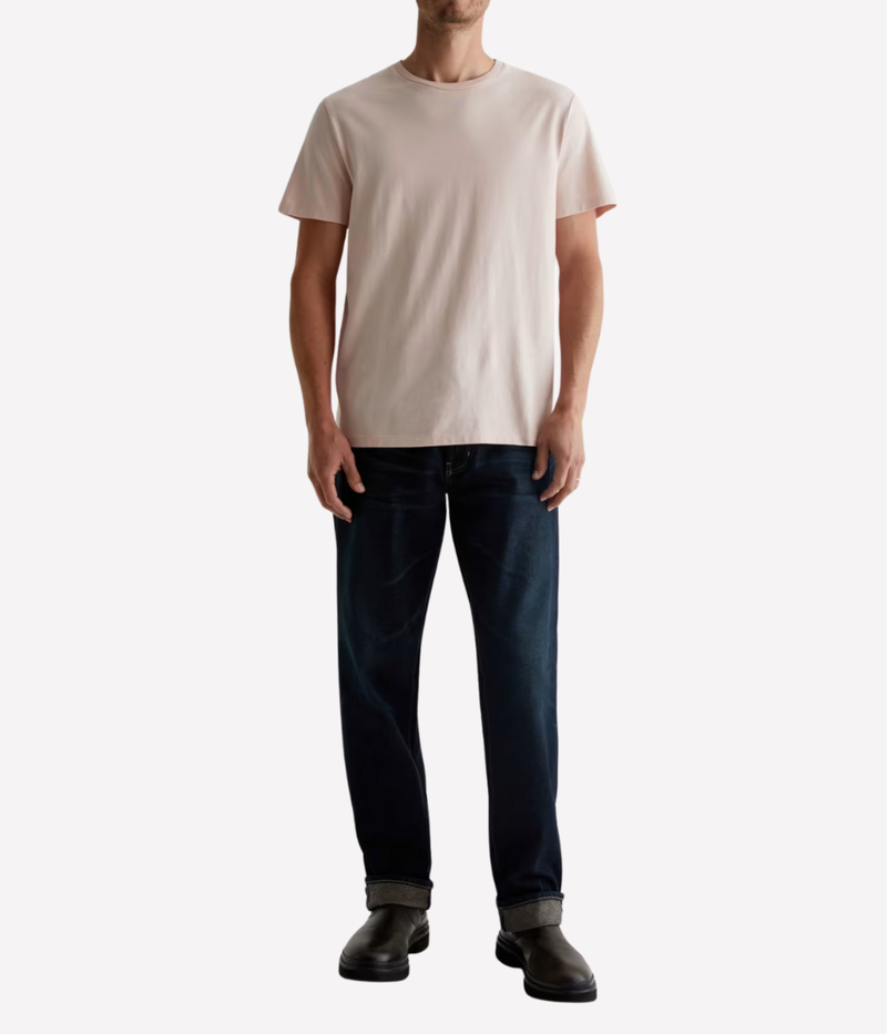 AG Jeans Bryce Crew in Vintage Pink – Full Length Front View on Model Cotton Crew Neck T-Shirt