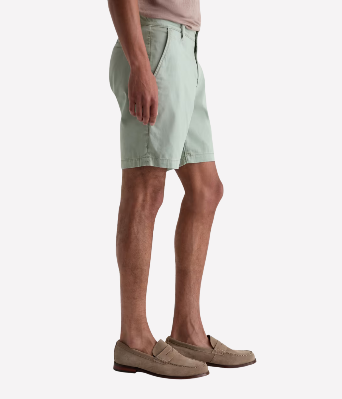 AG Wanderer Short in Sulfur Faded Moss worn on model - side view