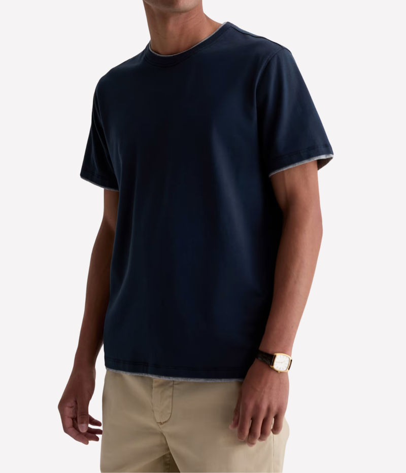 AG Jeans Como Double Layer Crew in Deep Navy Heather Grey – Front View Double Layer Crew Neck T-Shirt