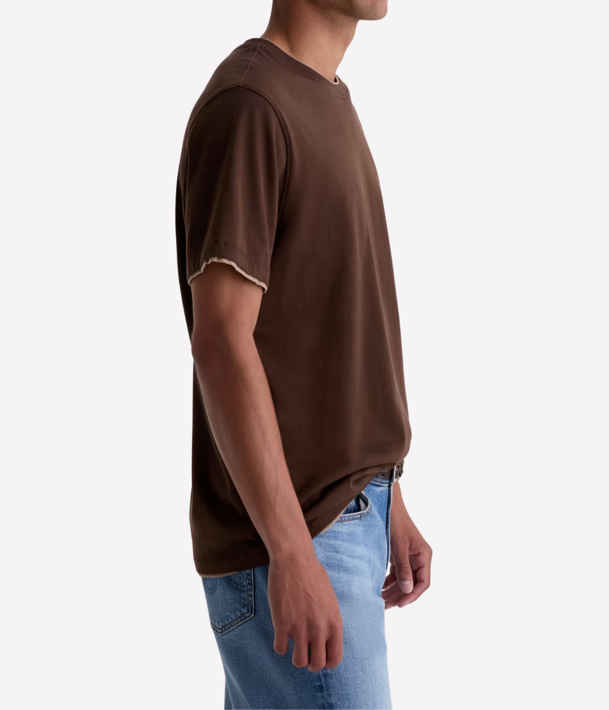 AG Jeans Como Double Layer Crew in Oak Barrel Dry Dust – Side View Double Layer Crew Neck T-Shirt