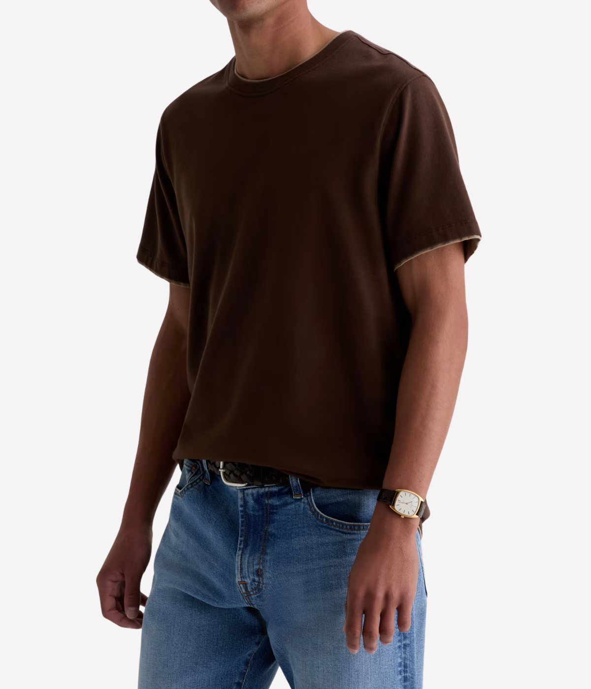 AG Jeans Como Double Layer Crew in Oak Barrel Dry Dust – Front View Double Layer Crew Neck T-Shirt