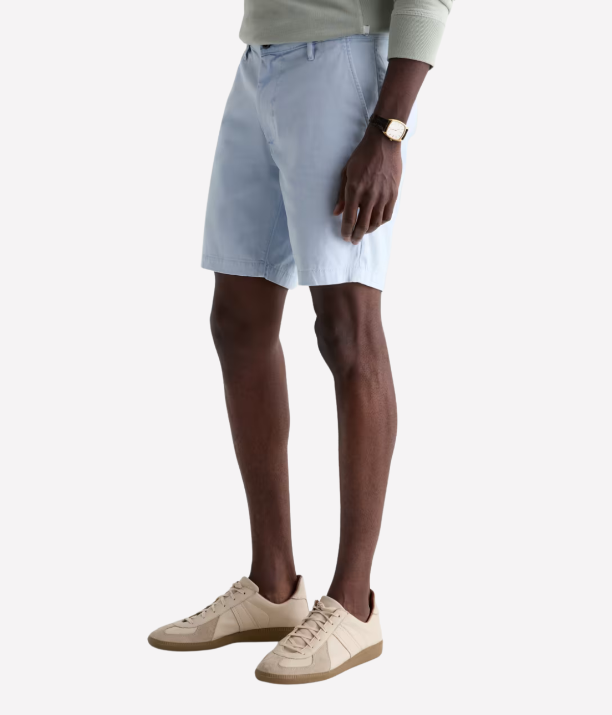 AG Wanderer Short in Sulfur Fresh Blue worn on model - side view. 