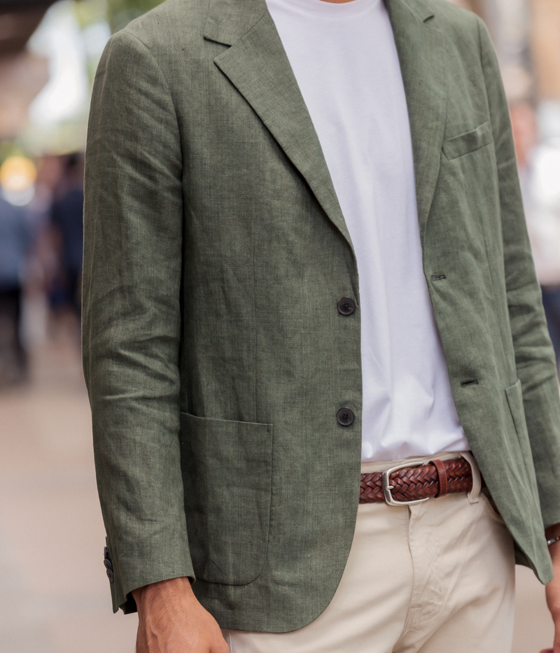Linen Blazer in Hunter Green