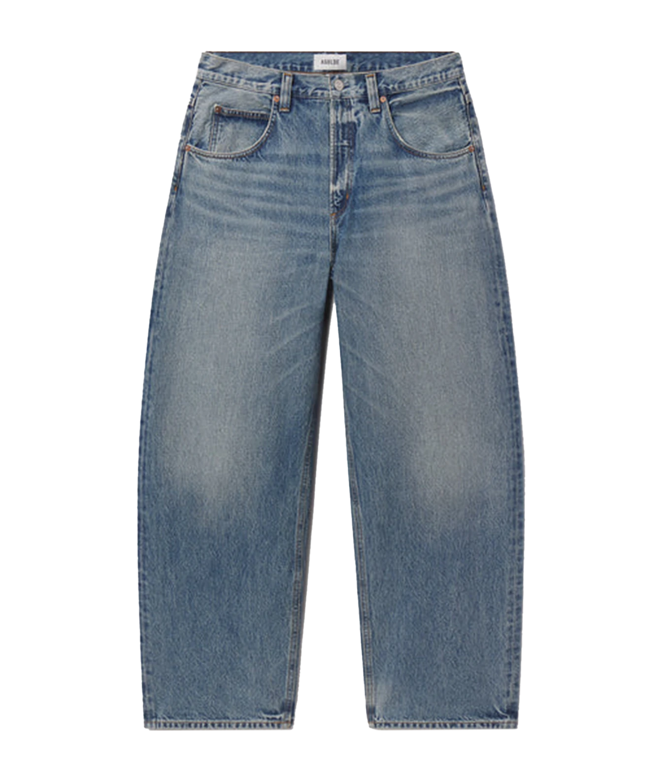 Light blue denim jeans with a straight-leg fit, shown flat against a solid white background.