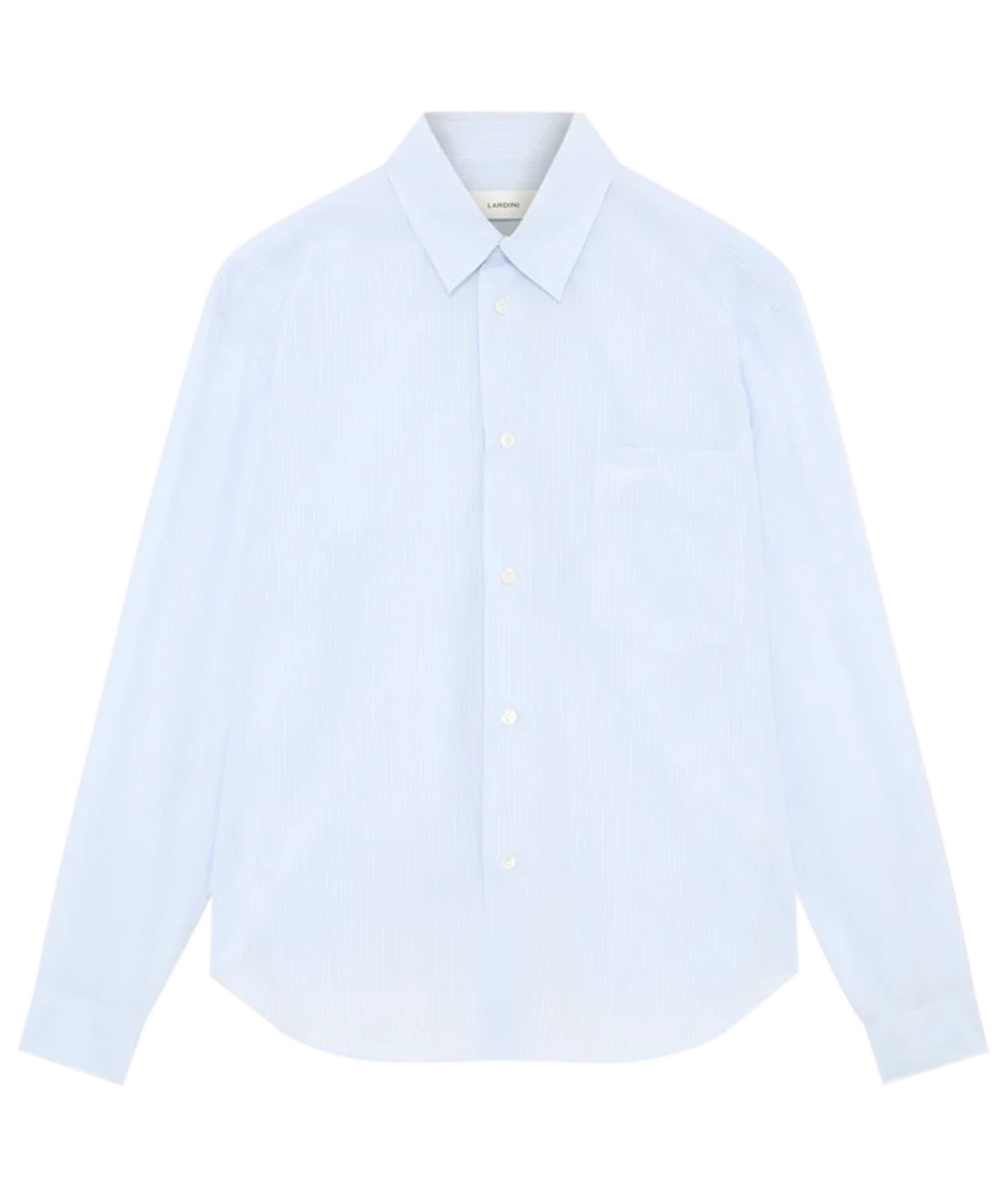 Front product view of Lardini Cotton Pocket Shirt in Blue Stripe showing the Italian collar and chest pocket