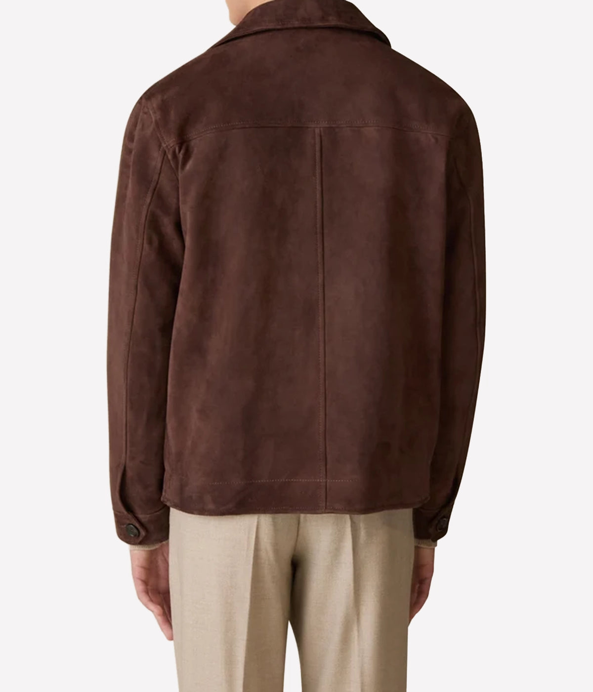 Man wearing Lardini Suede Jacket in Brown, back view