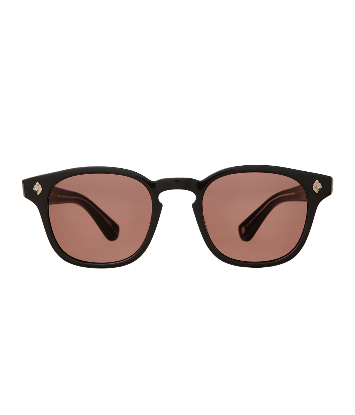 GLCO Ace Sun sunglasses featuring bold acetate frame with palm leaf plaque, semi-flat rosewood glass lenses, and stainless steel core wire.