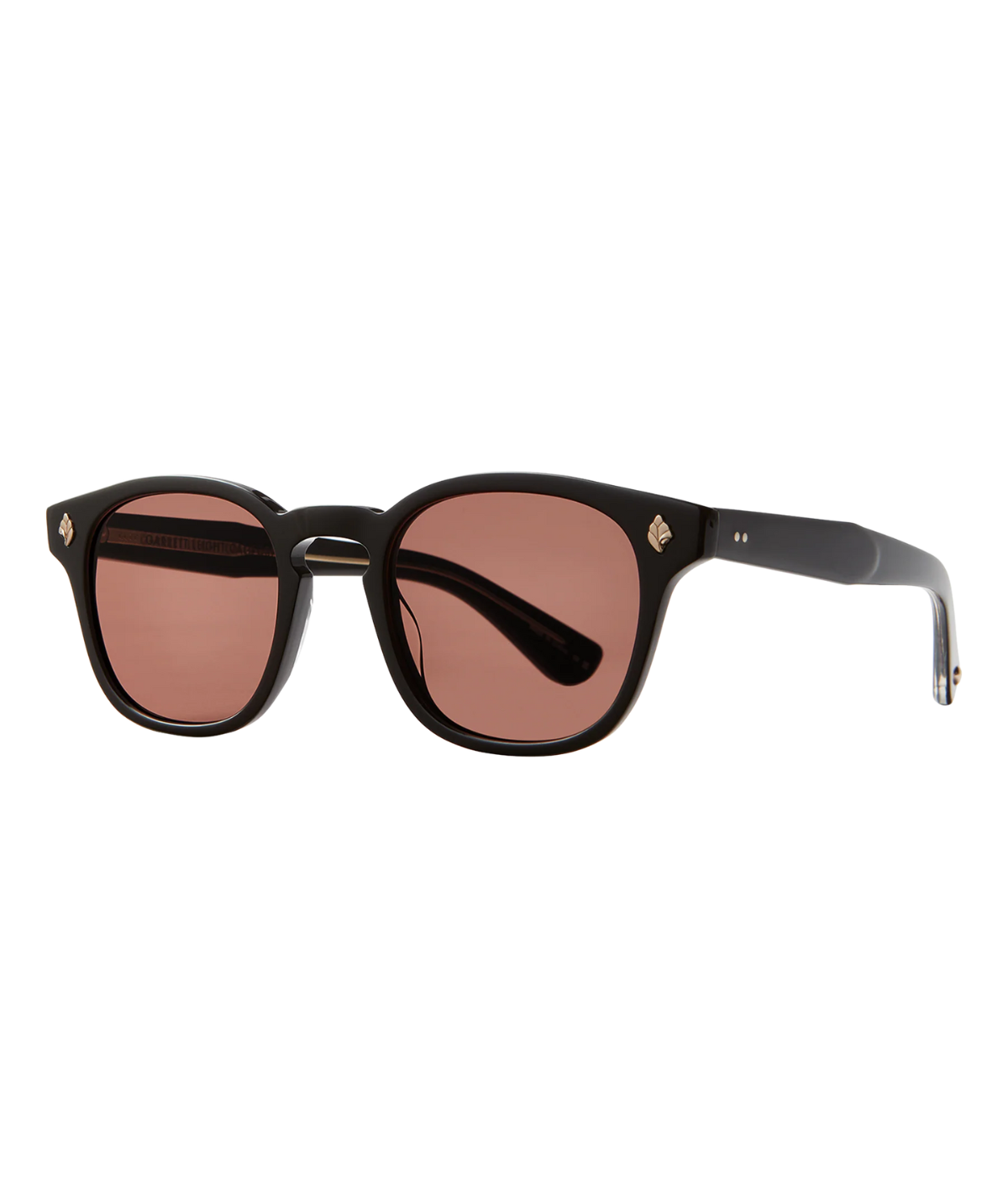 GLCO Ace Sun sunglasses featuring bold acetate frame with palm leaf plaque, semi-flat rosewood glass lenses, and stainless steel core wire.