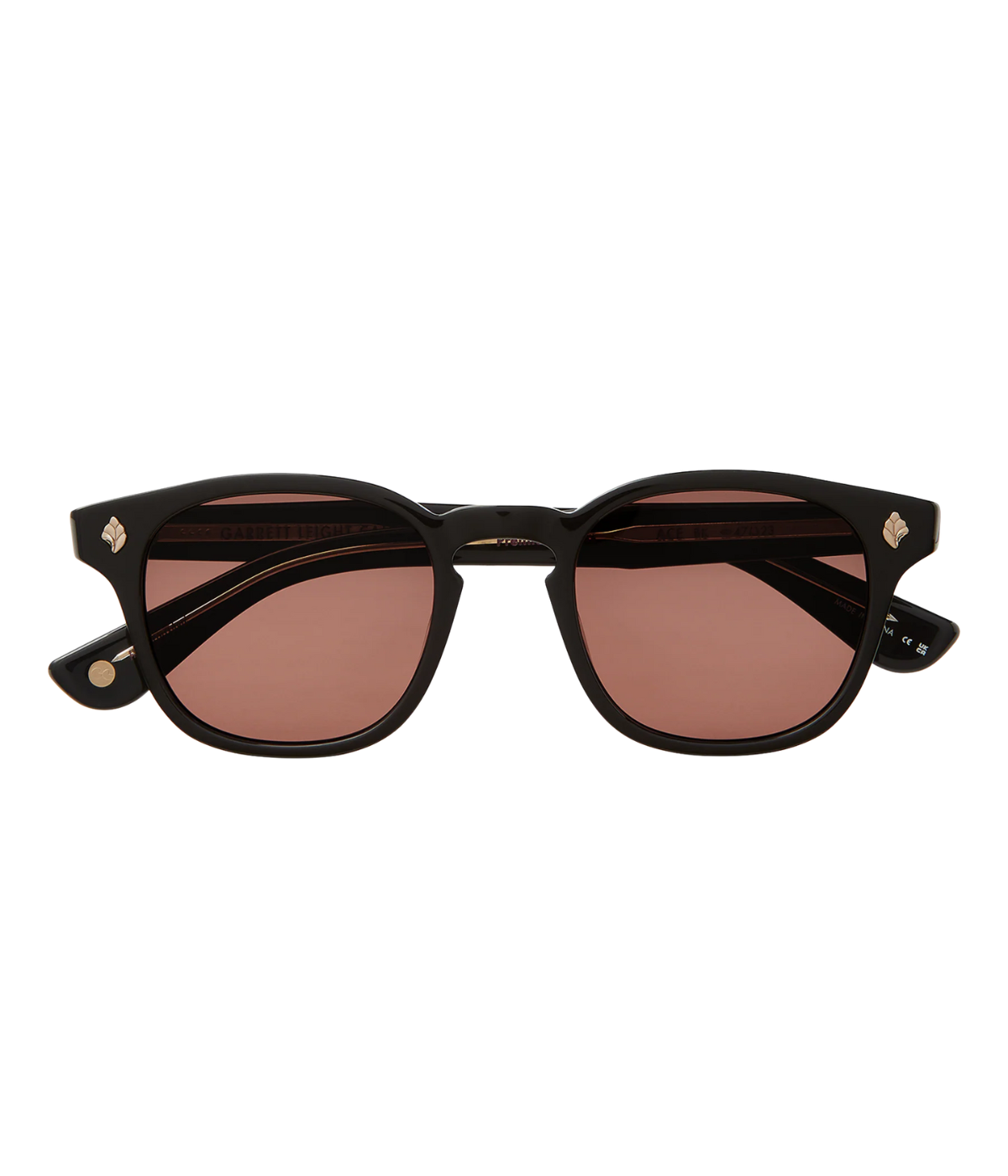 GLCO Ace Sun sunglasses featuring bold acetate frame with palm leaf plaque, semi-flat rosewood glass lenses, and stainless steel core wire.