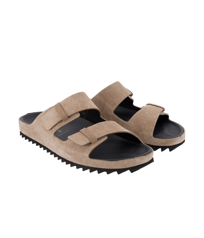 Agorà 010 suede sandals with double straps, leather lining, and rubber outsole.