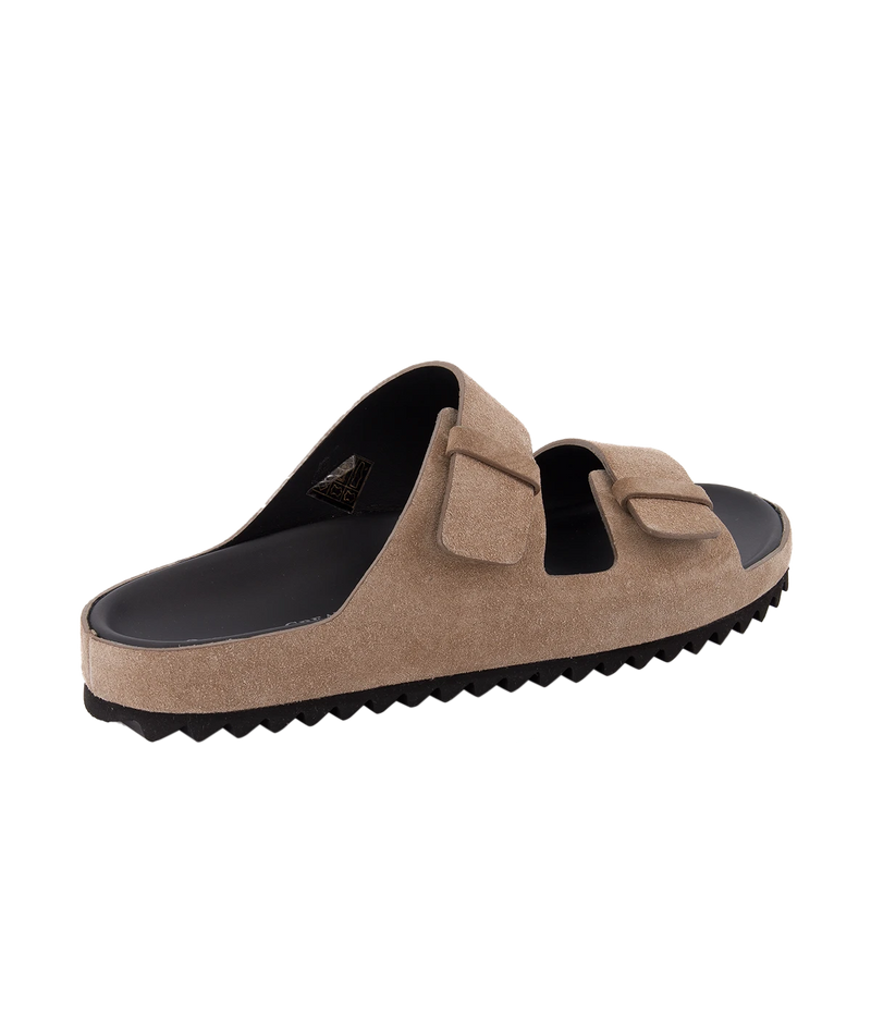 Agorà 010 suede sandals with double straps, leather lining, and rubber outsole.