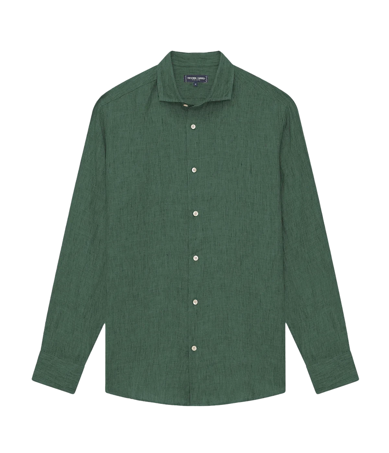 Antonio Linen Long Sleeve Shirt in Vineyard Green