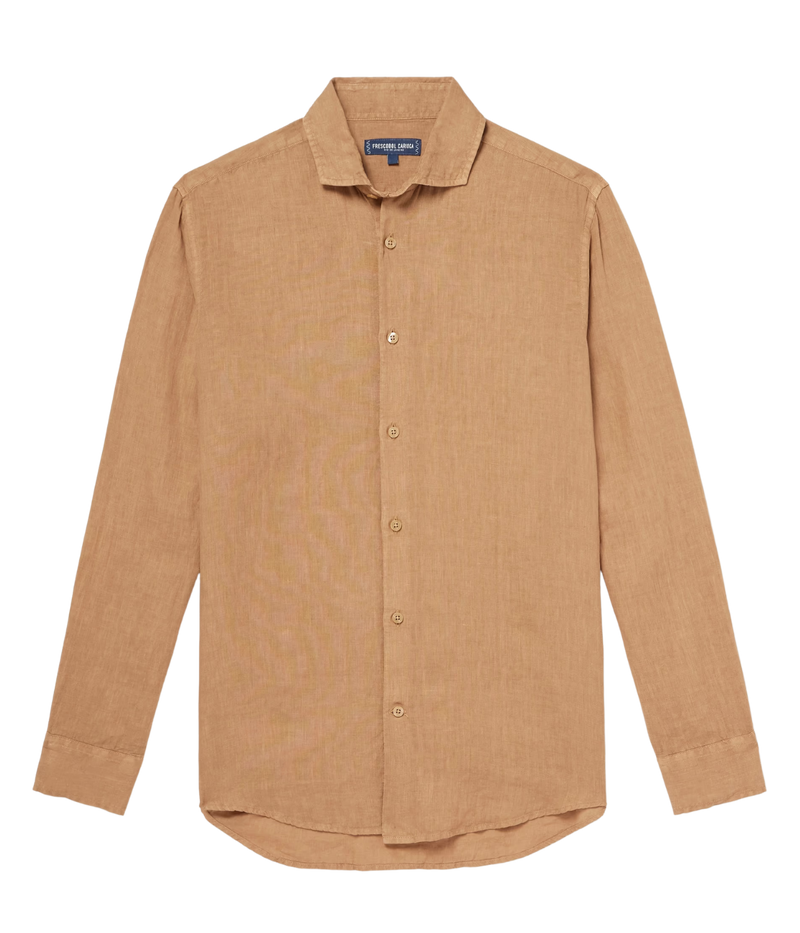 Antonio Linen Long Sleeve Shirt in Pale Copper