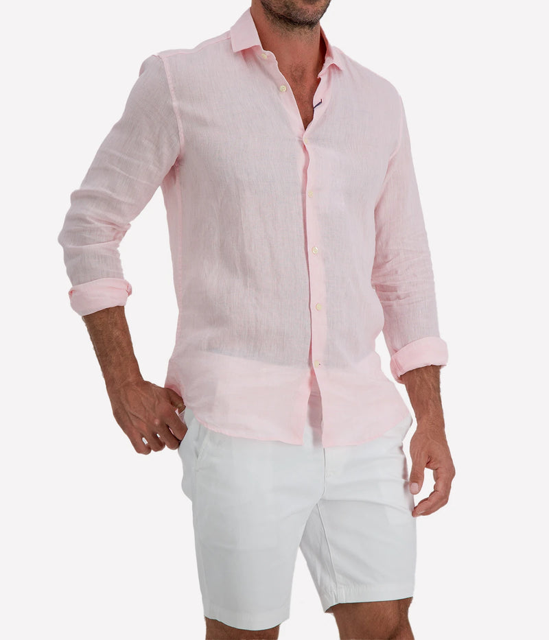 Antonio Linen Long Sleeve Shirt in Pink