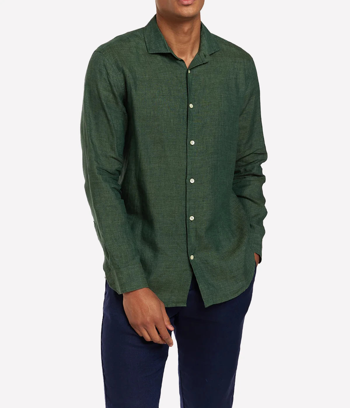 Antonio Linen Long Sleeve Shirt in Vineyard Green