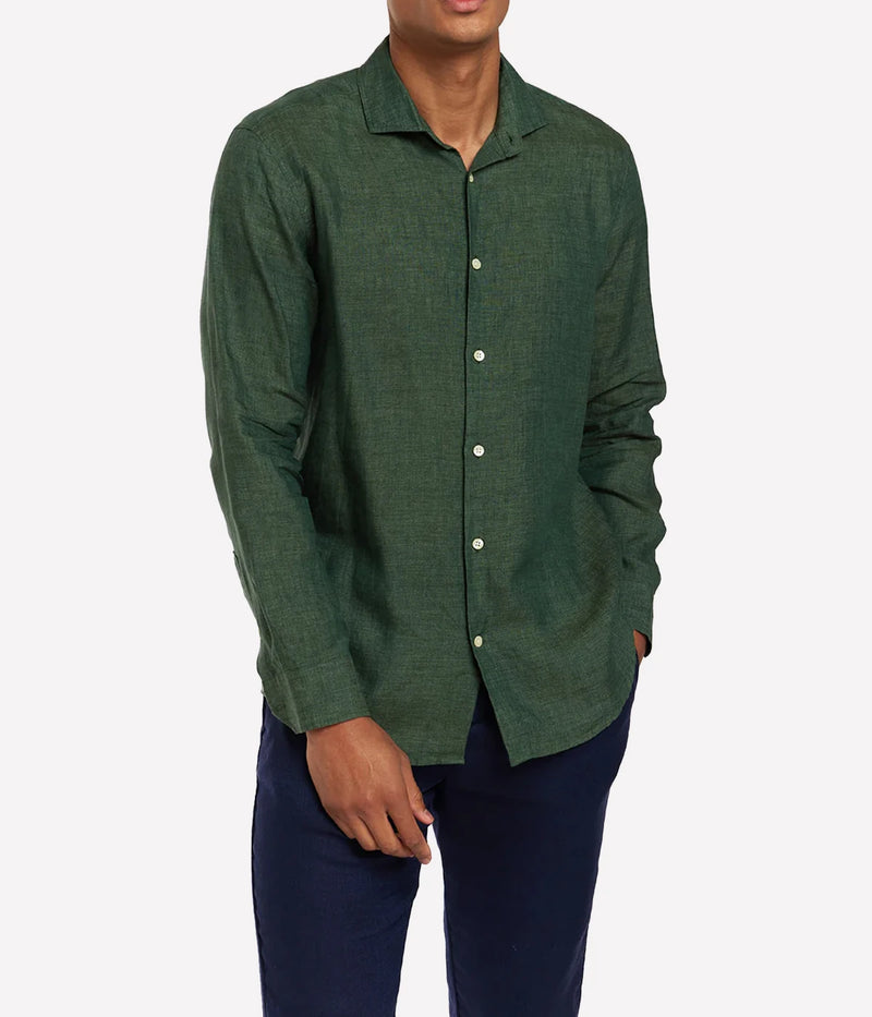 Antonio Linen Long Sleeve Shirt in Vineyard Green